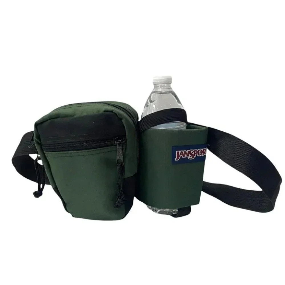 Jansport unisex green & black hiking water bottle & fanny back‎ combo Vintage